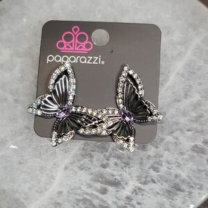 Paparazzi Silver and Purple Butterfly Earrings